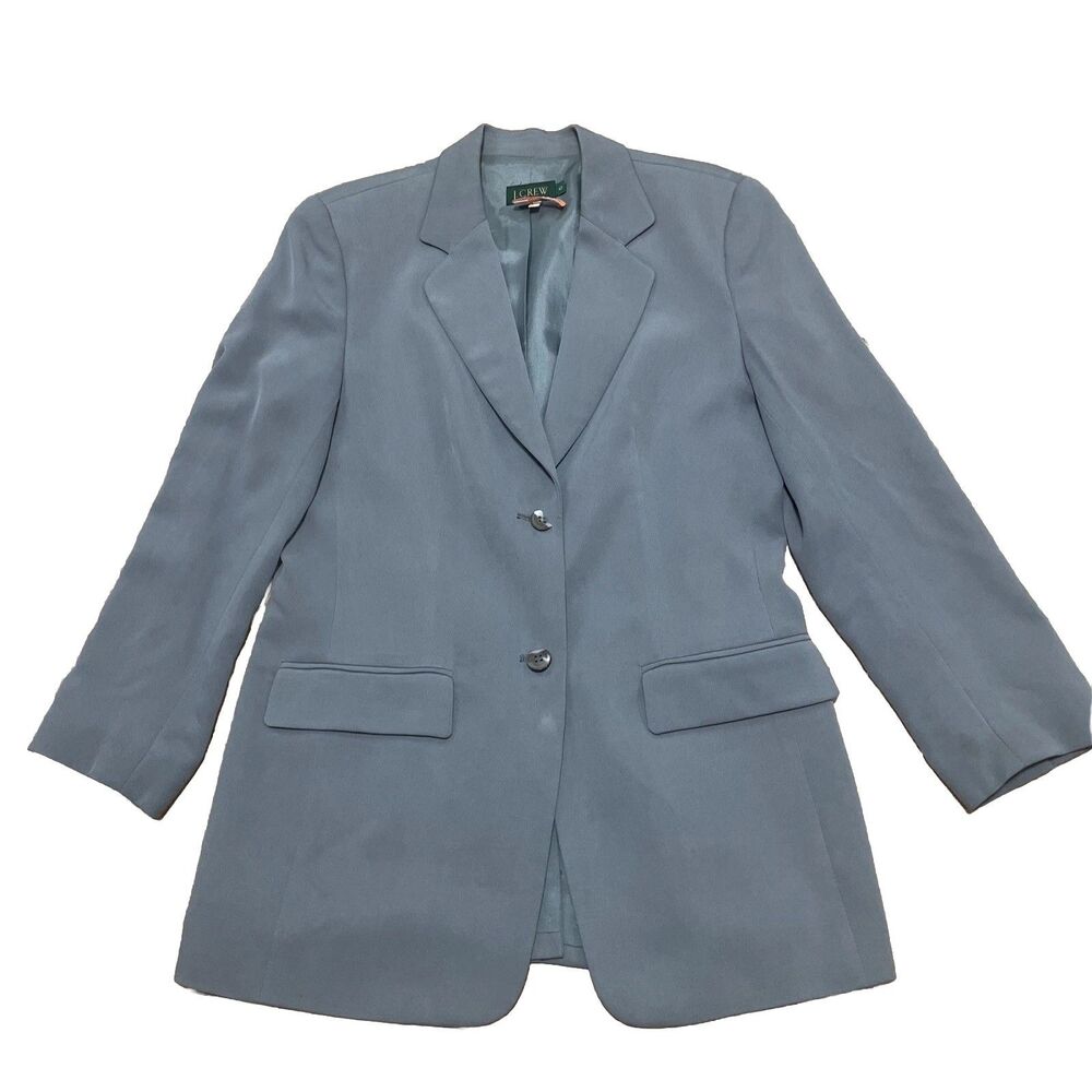 J. Crew 100% Silk Blazer Women 6 Gray Aqua Lightweight Boho Mother Pearl Buttons